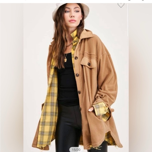 La Miel Camel Sunshine Oversized Fleece Shacket Jacket Size L - Picture 2 of 9